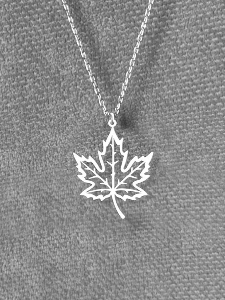 Silver Maple Leaf Necklace Pendant Nature Autumn Fall Dainty Minimalist Gift